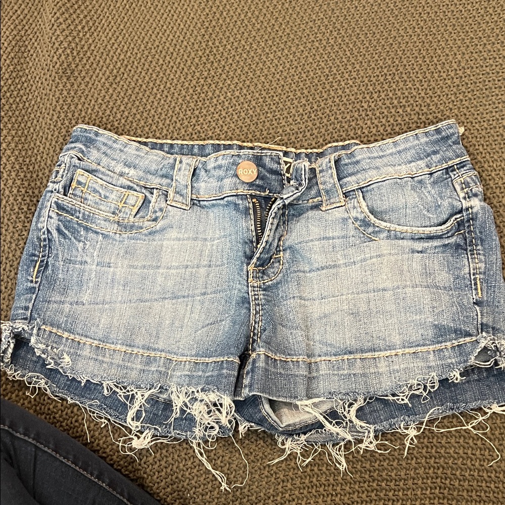 Roxy Light Blue Frayed Jean Shorts